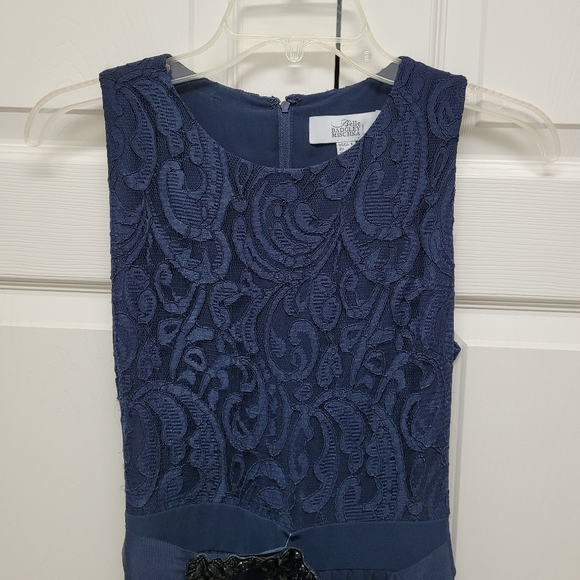 πHost Pickπ Belle Badgley Mischka Navy Full Length Formal Gown, Size 8 - Picture 3 of 14